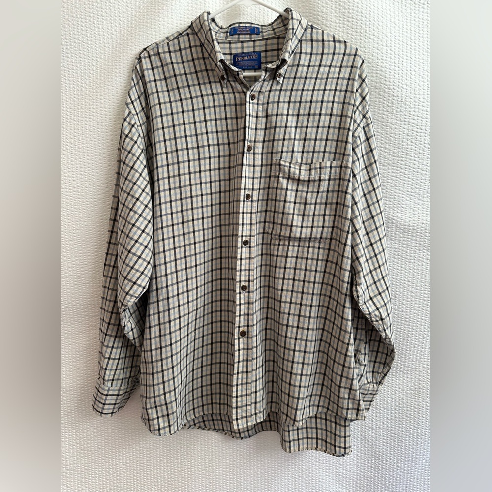 Pendleton Canterbury Cloth Pima Cotton Merino Wool Plaid Shirt Men’s XL Blue